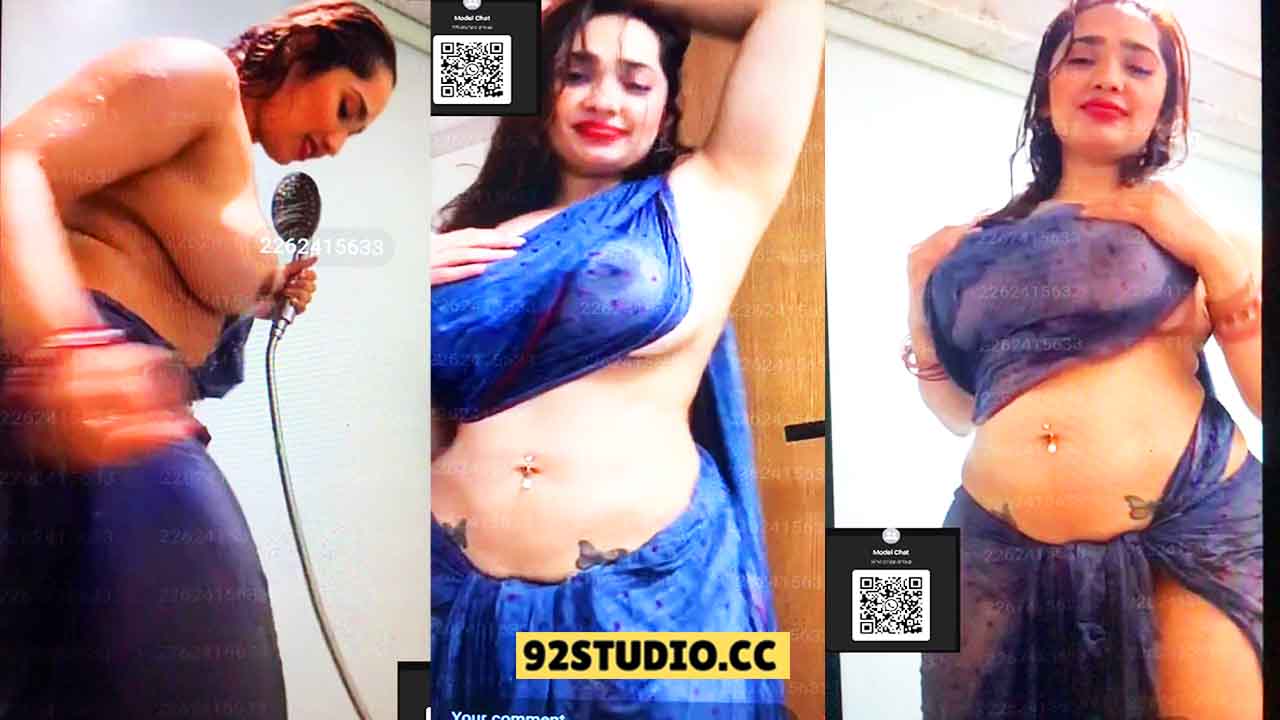 Aditi Mistry XXX Latest Nude Big Boobs Nipples Expose in Transparent Wet Blue Saree Live Video